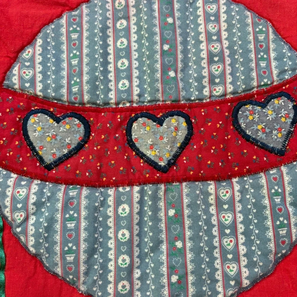 Vtg Handmade Baby Quilt Teddy Bear Hot Air Balloon Red Yellow Blue Patch Flaw